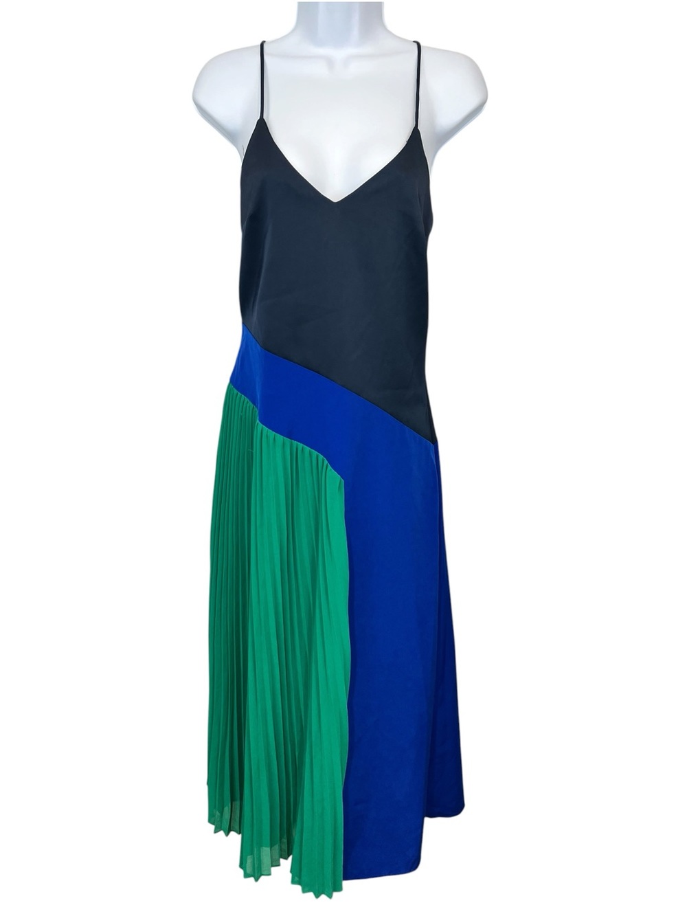 Cushnie x Target Blue & Green Colorblock Pleated Silky Midi Dress. Size 4 - Picture 7 of 15